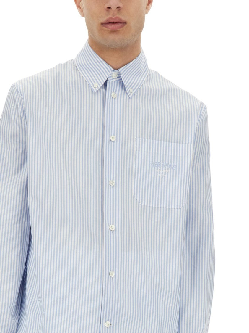 Striped Shirt With Silk Printed Insert