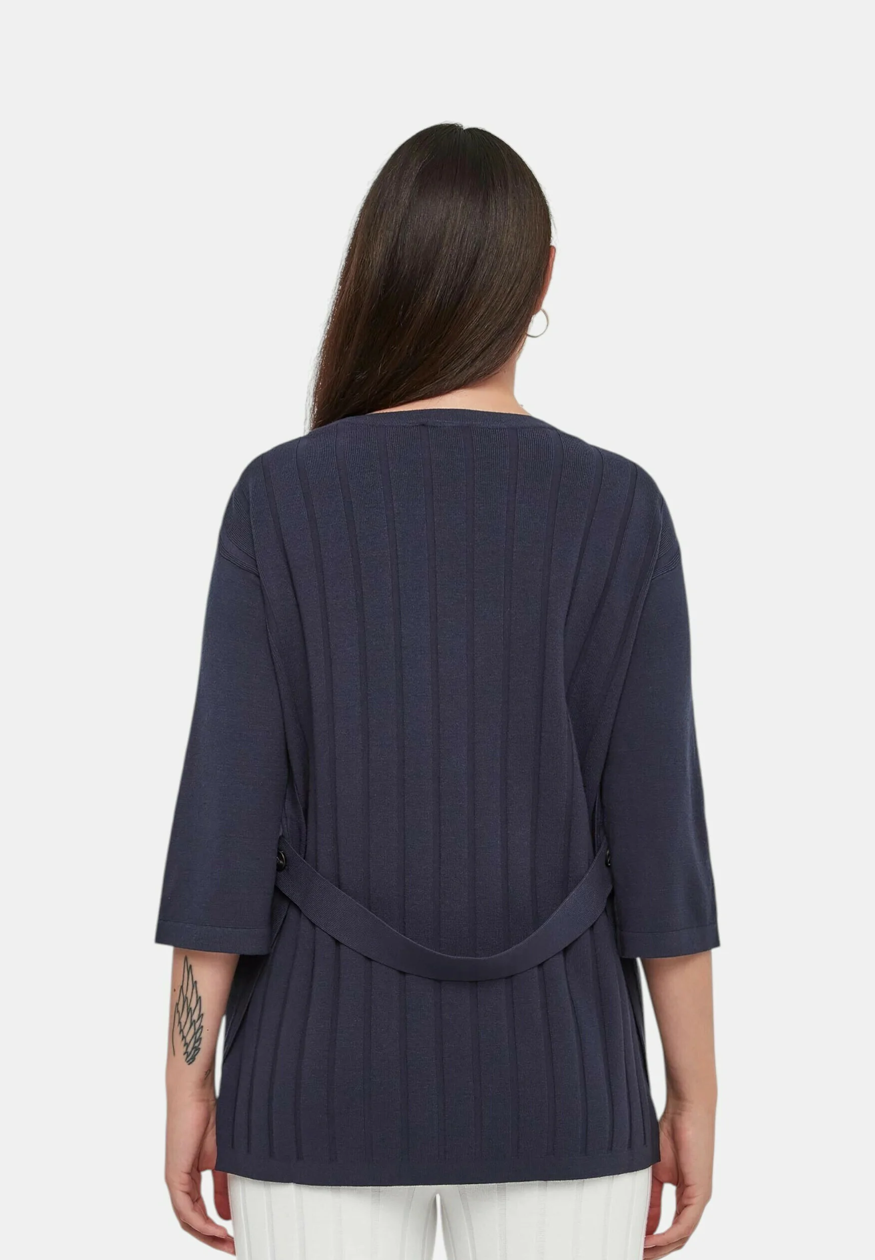 Ribbed Back Blouse With Fabric Belt