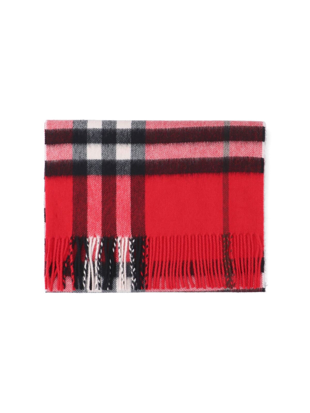 "Check" Scarf, In Red Brushed Cashmere