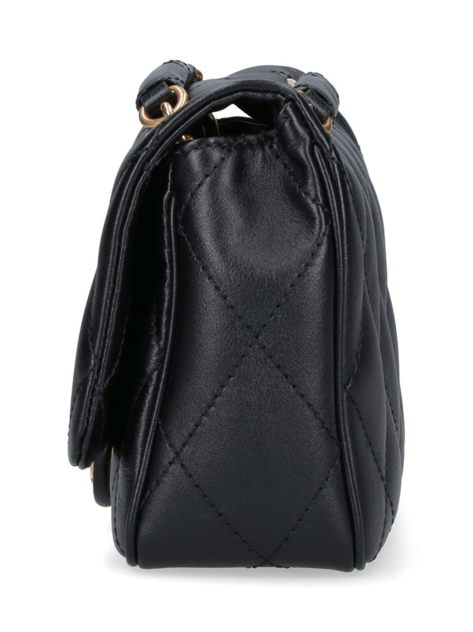 Compact Quilted Black Bag With Gold-Tone Plaque