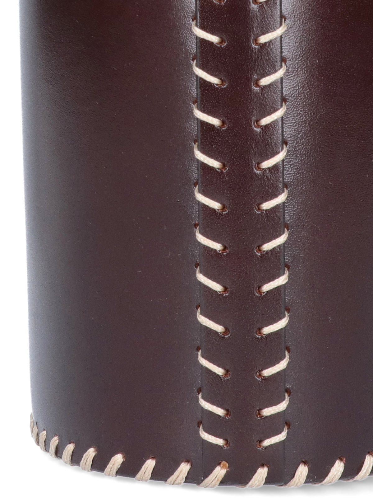 Brown Structured Leather Whipstitch Handbag