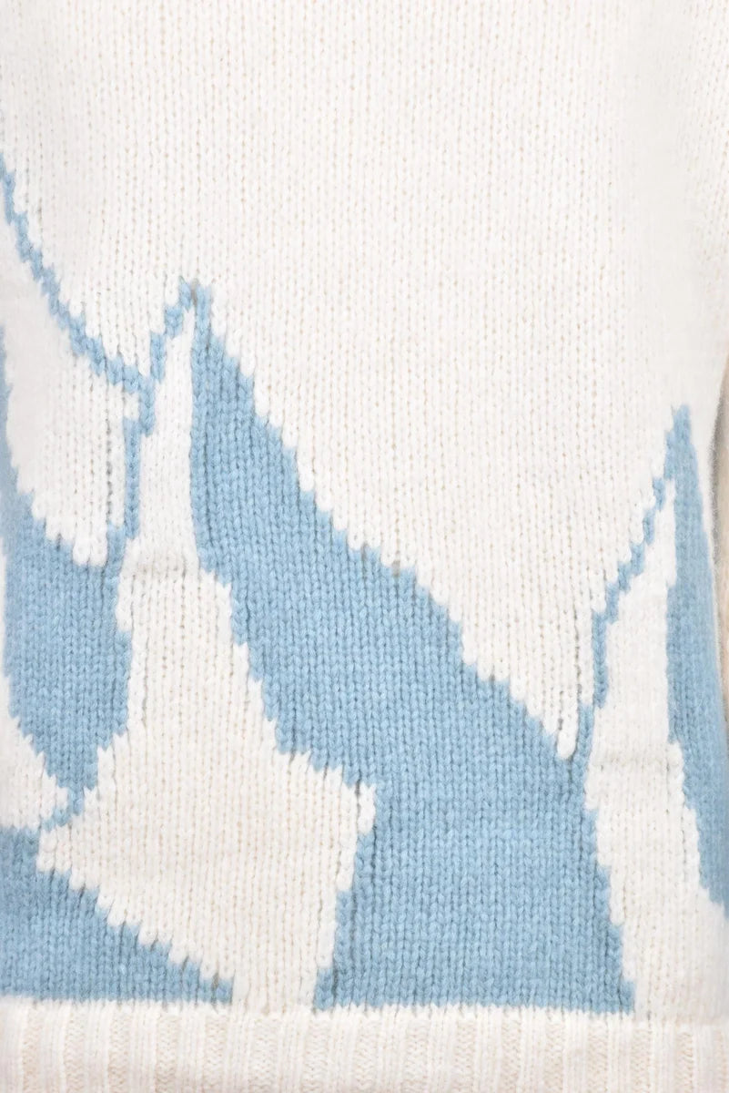 Crewneck Sweater - White/Sky Blue