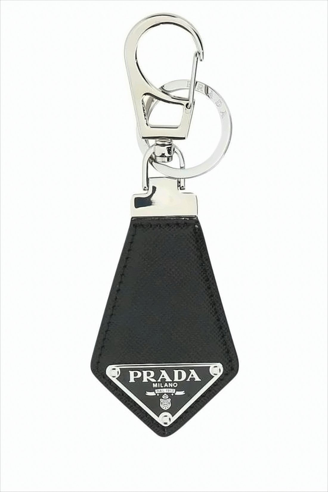 Pentagonal Leather Keyring with Metallic Logo Plaque