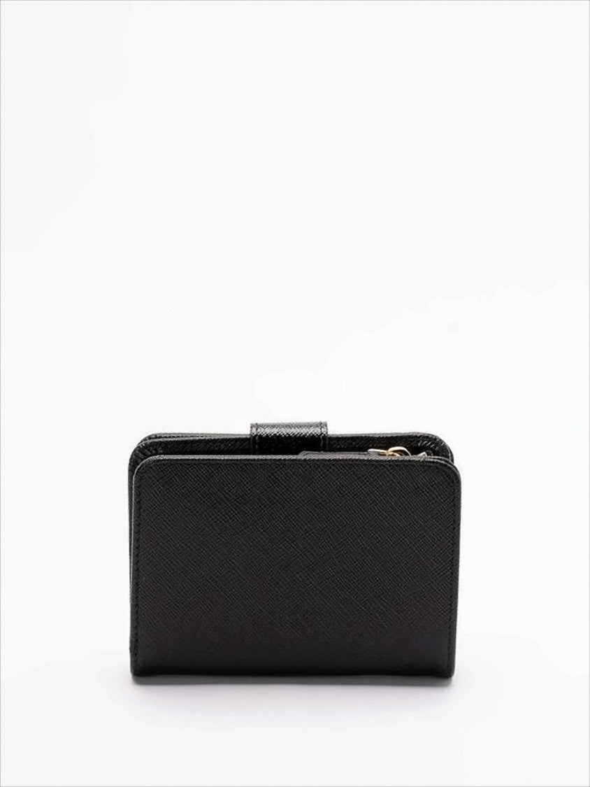 Textured Leather Bifold Wallet With Snap Closure And Metallic Accents