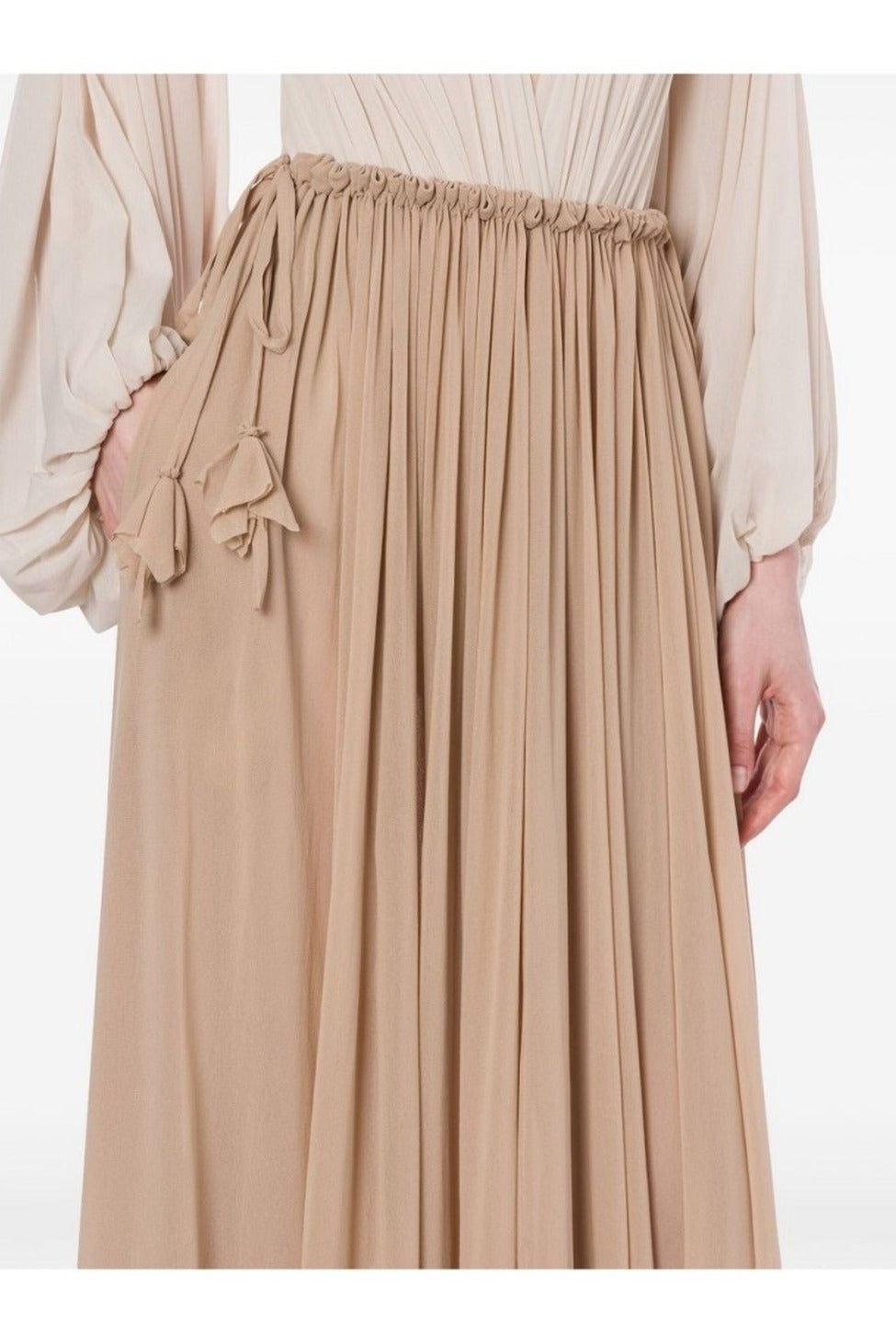 Beige Maxi Skirt With Gathered Waist