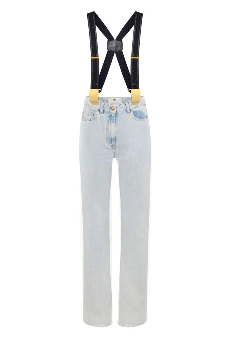 High-Waisted Light Wash Jeans With Suspenders