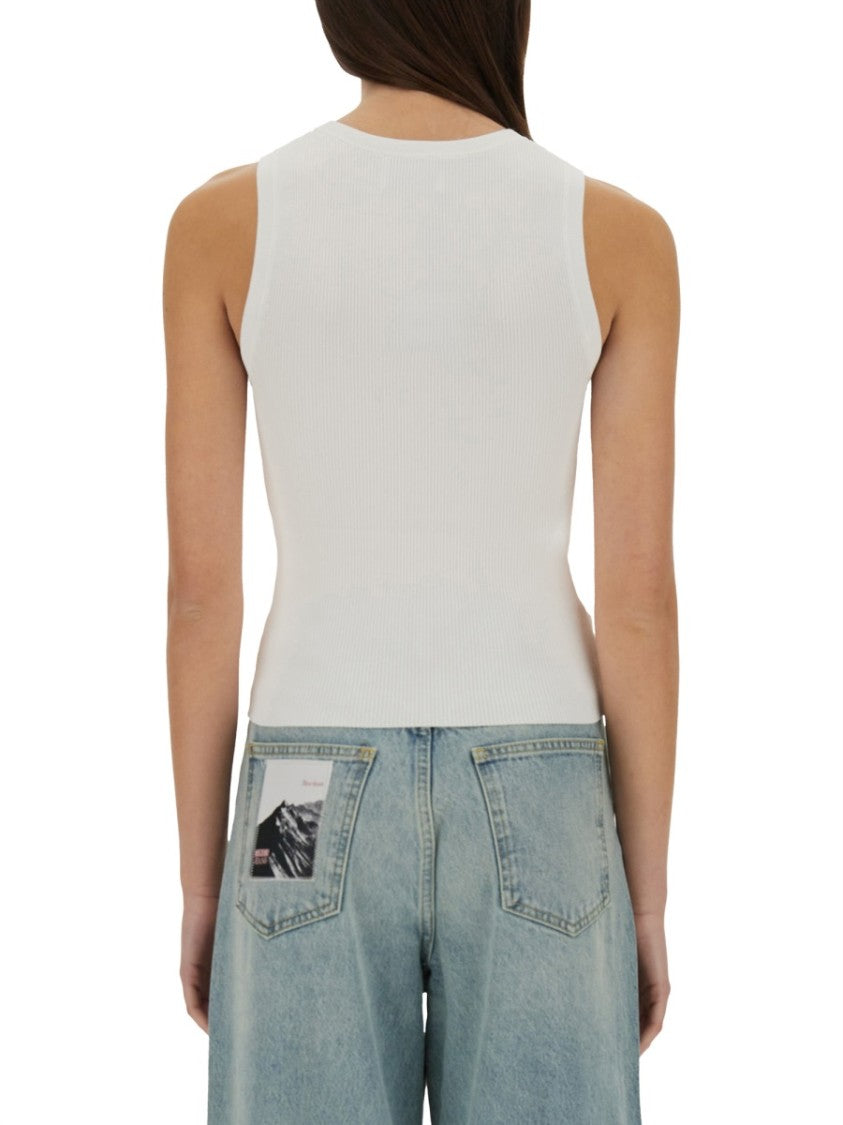 Ribbed White Sleeveless Top