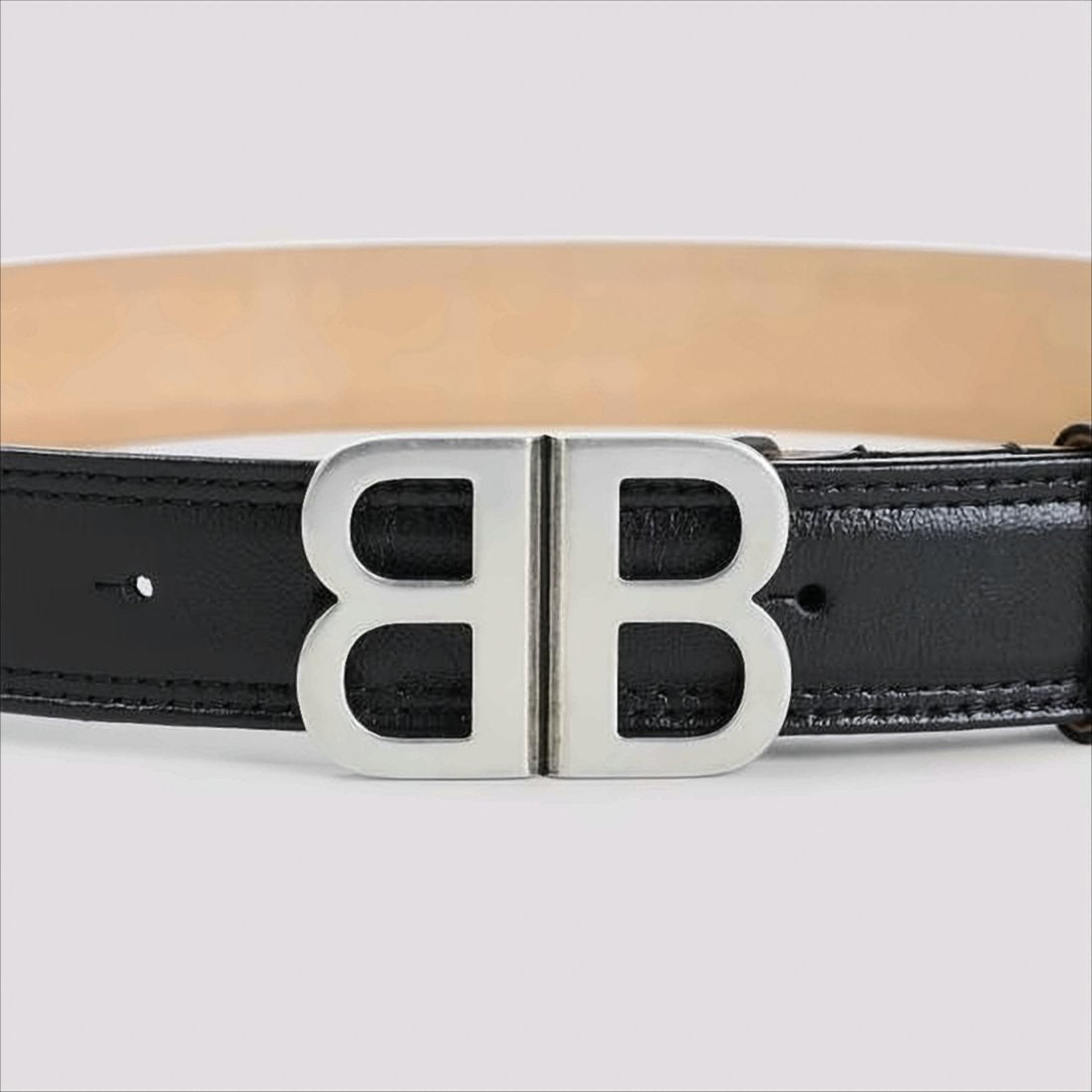 Smooth Black Leather Belt With Distinctive Silver-Tone Buckle