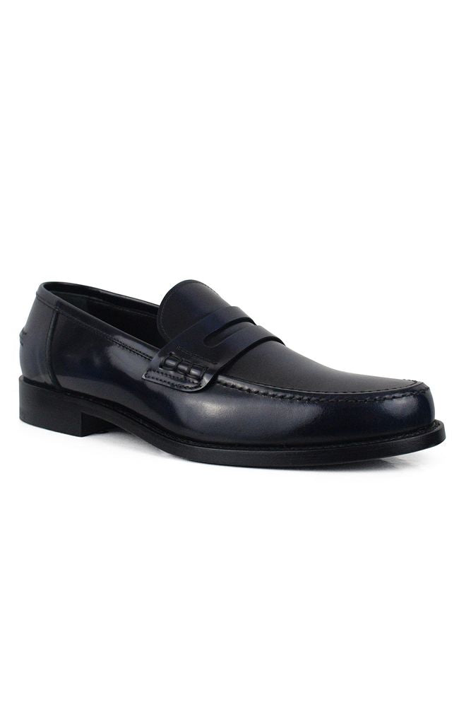 Polished Blue Calfskin Leather Loafers