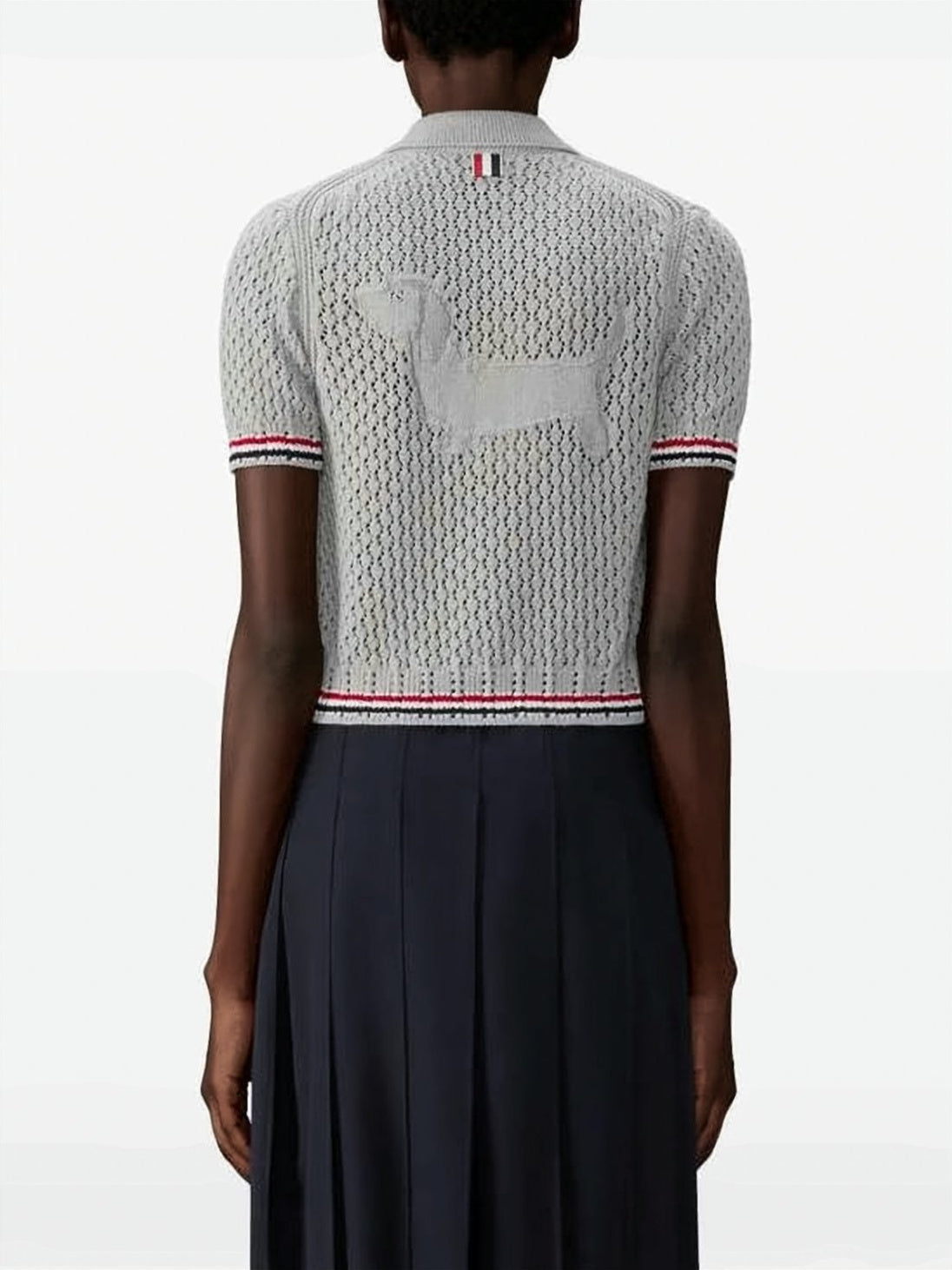Short-Sleeved Button-Up Cardigan With Open-Knit Design