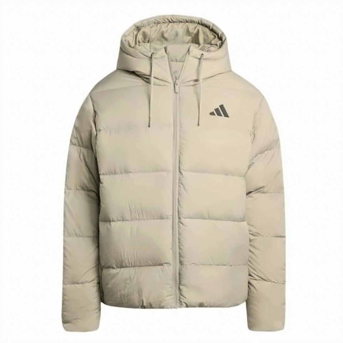 Padded Jacket with Horizontal Quilting and Adjustable Hood