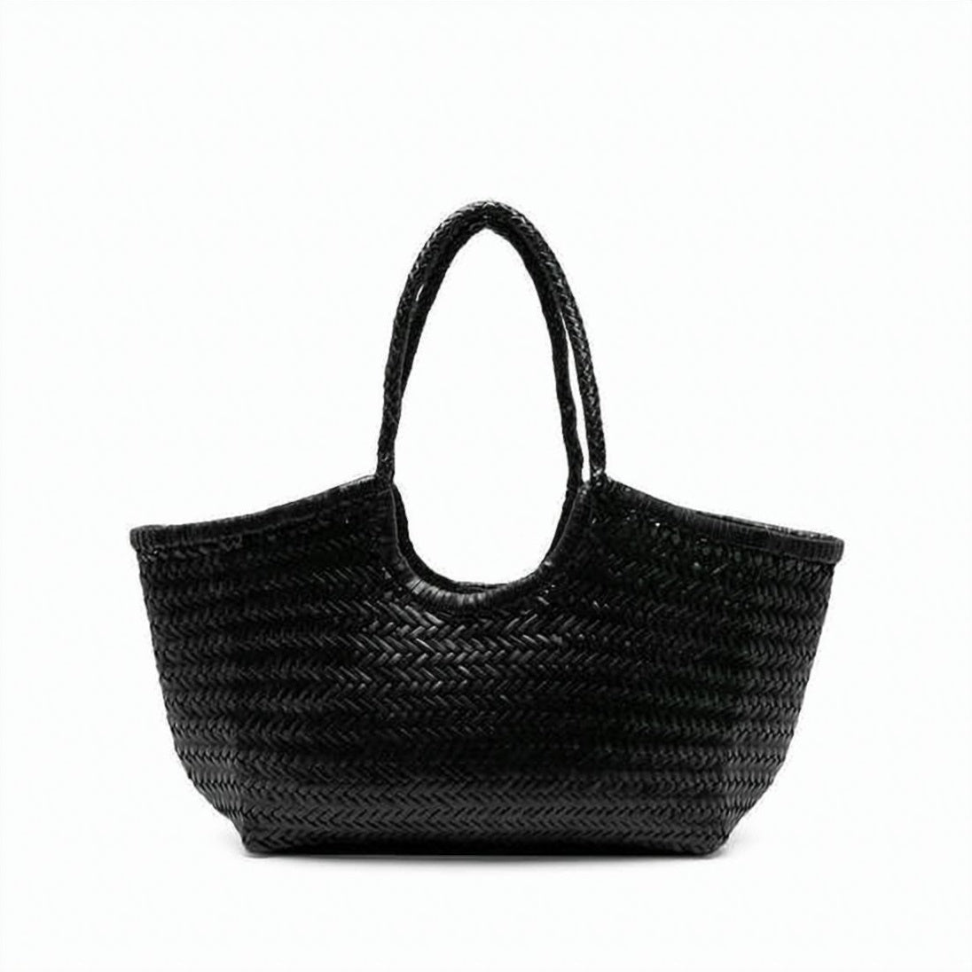 Spacious Woven Buffalo Leather Shoulder Bag