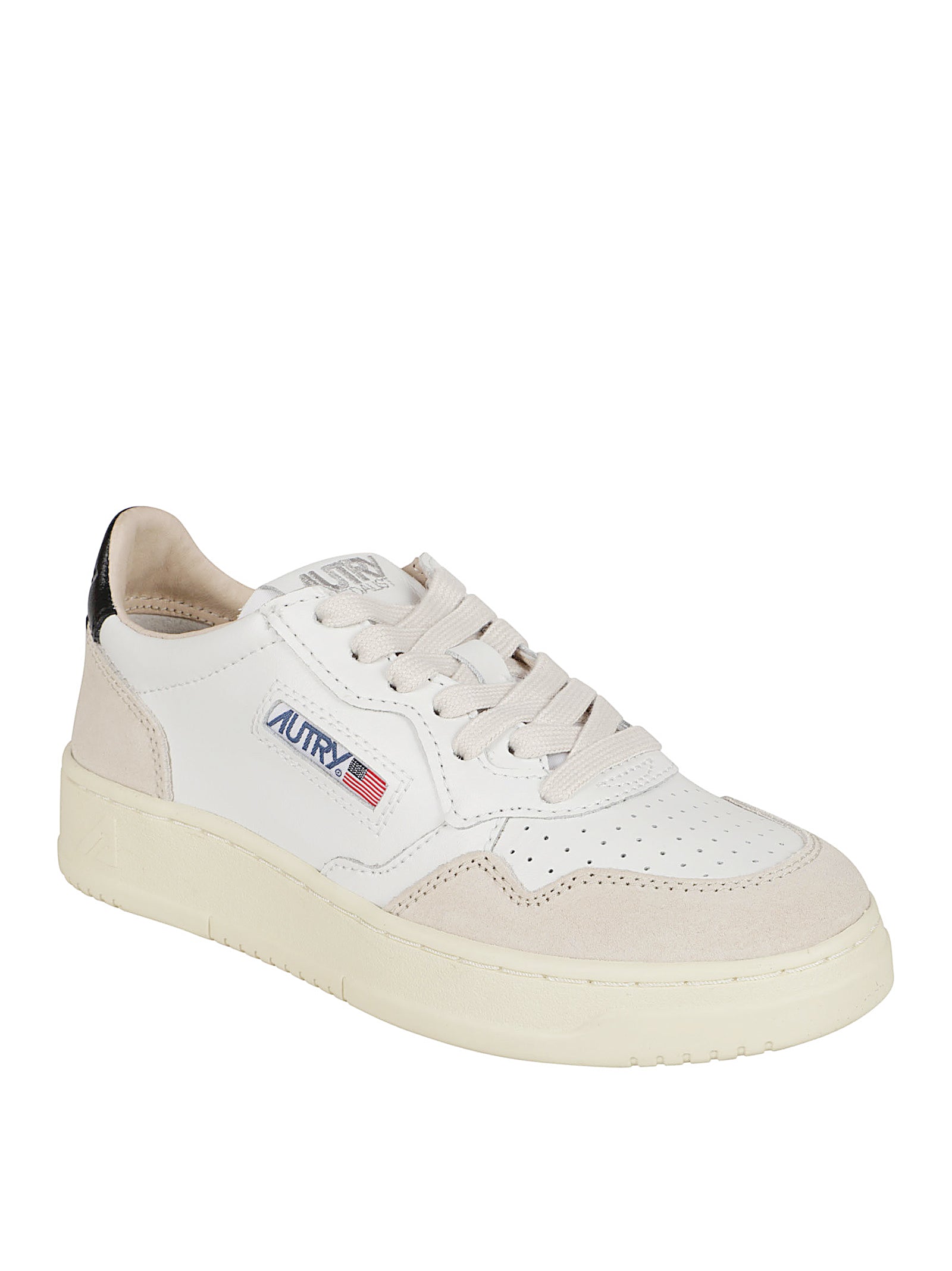 Low-top Sneakers in Smooth White Leather with Natural Suede Inserts
