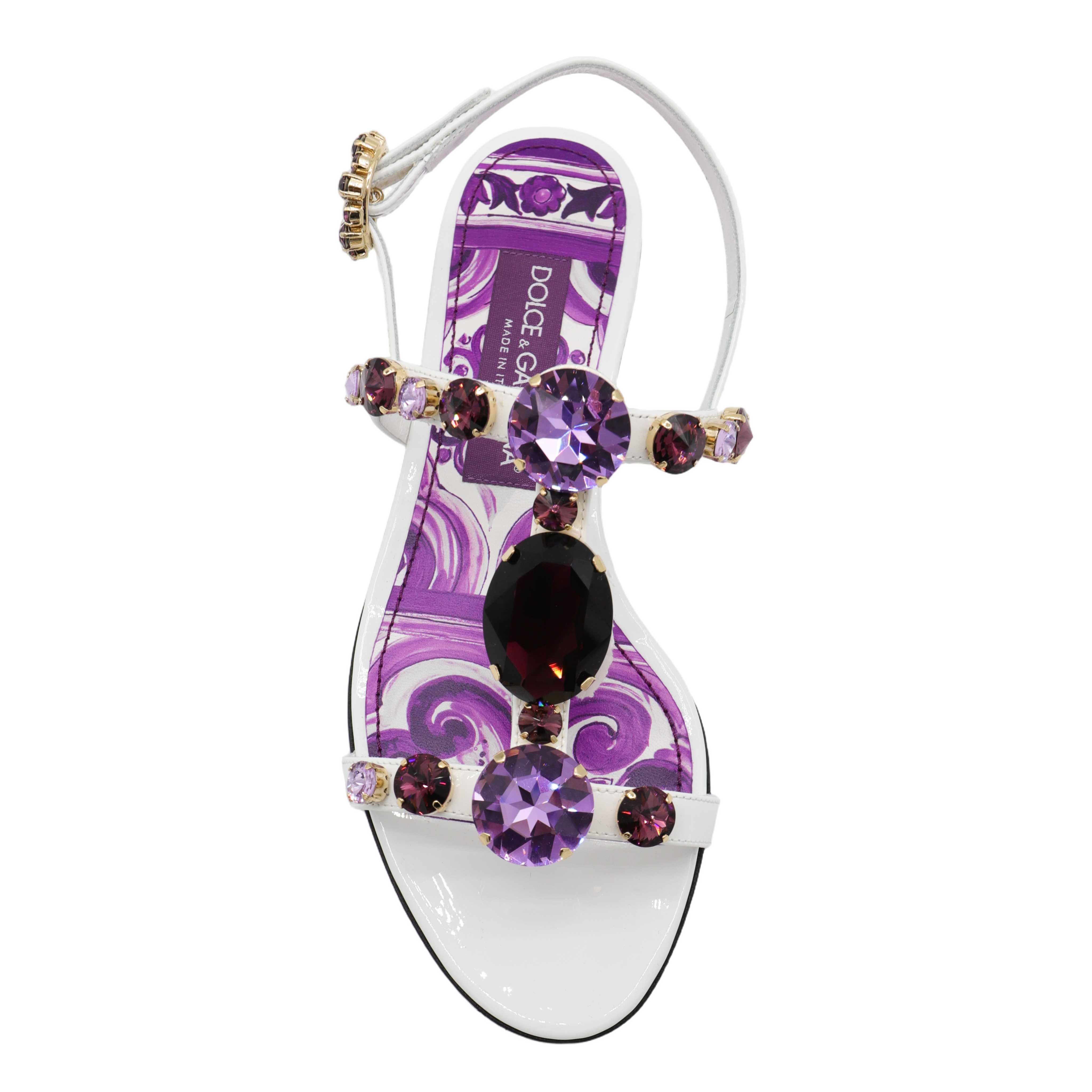 Gemstone-Embellished White Sandals with Footbed
