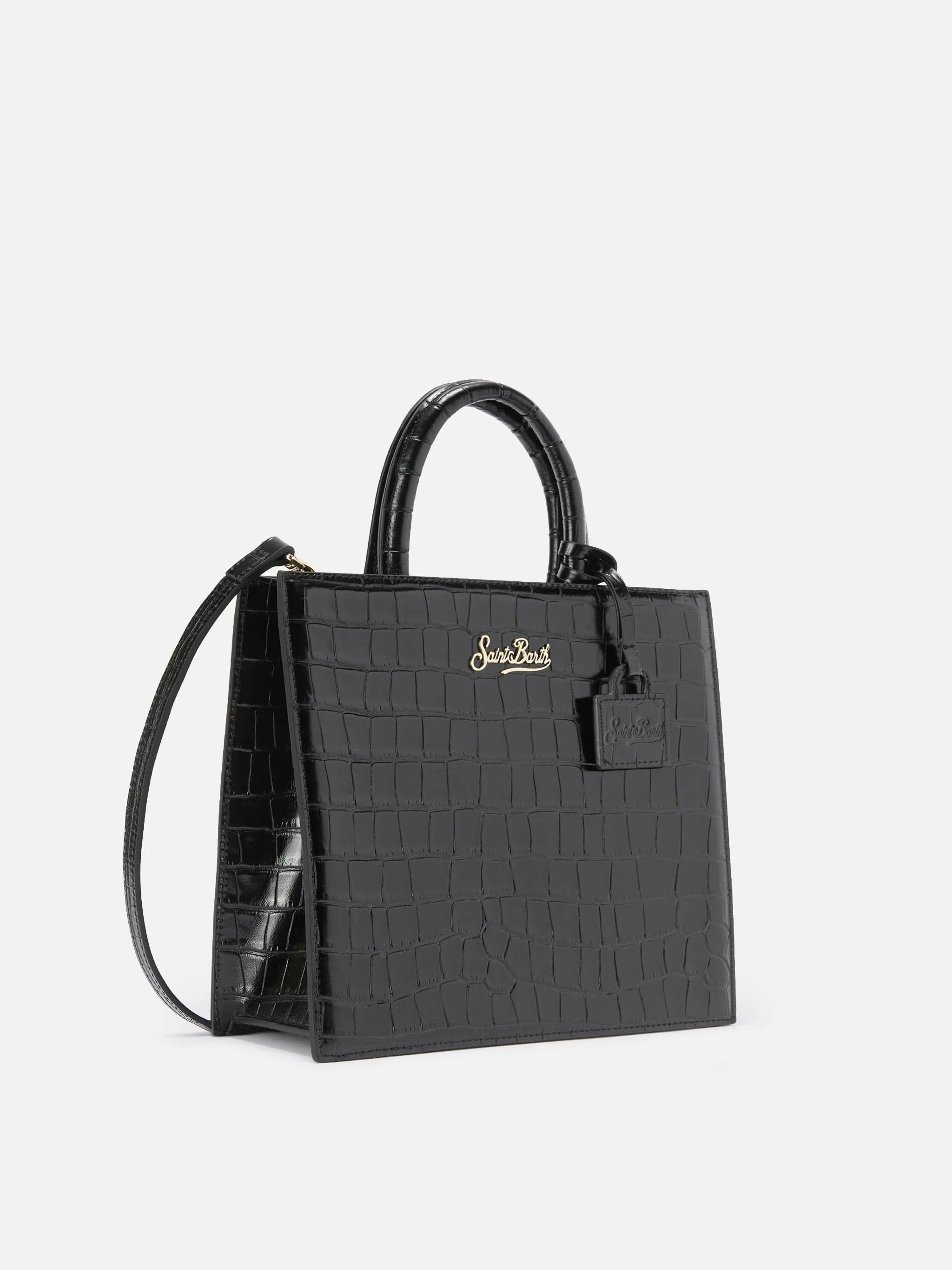 Crocodile-Embossed Midi Shoulder Bag With Gold-Tone Logo