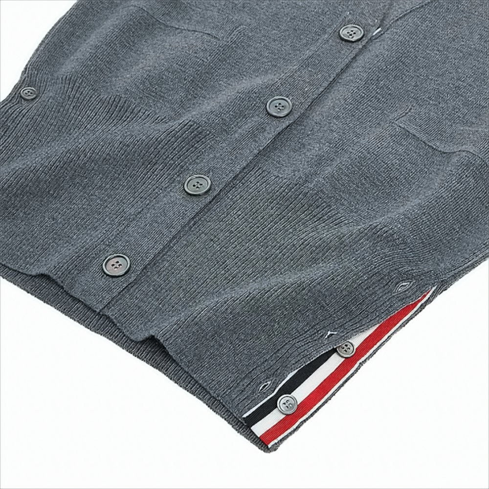 Deep V-Neck Merino Wool Cardigan with Signature Stripes