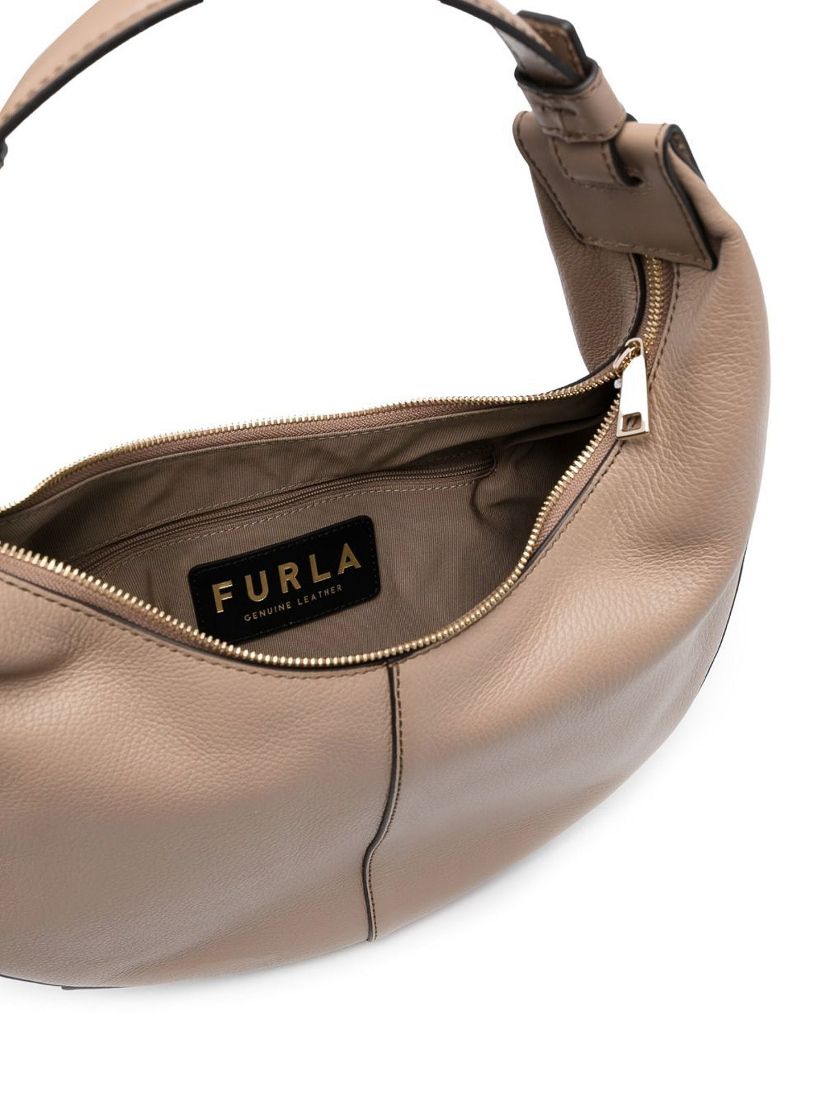 Crescent-Shaped Grey Leather Bag with Adjustable Strap