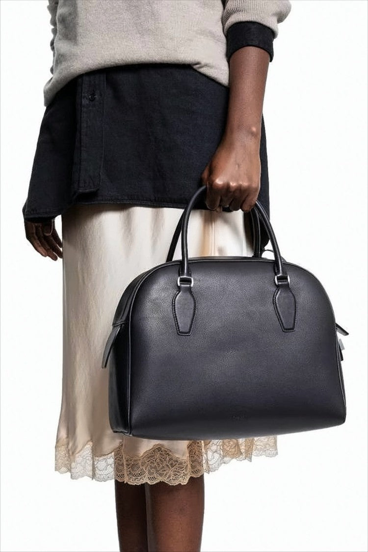 Structured Black Calf Leather Tote Bag