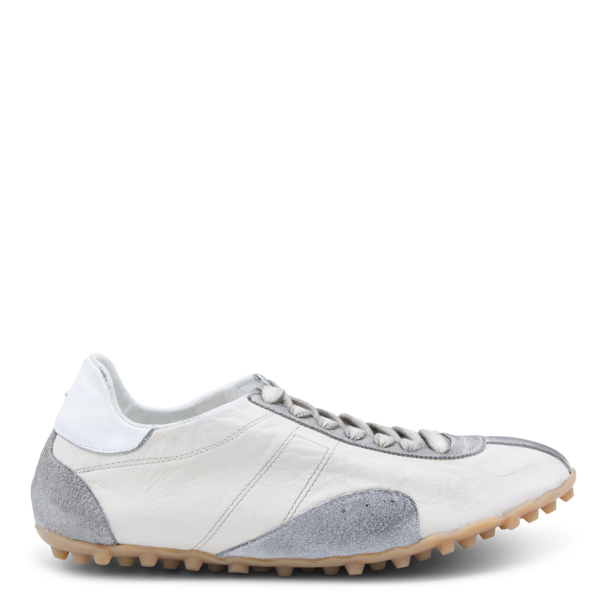 Low-Top White Leather Sneakers With Central Stripe Detail