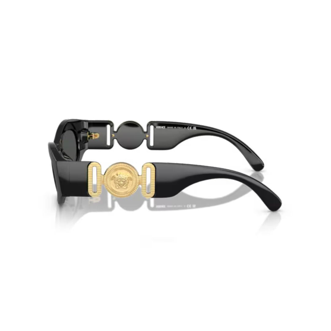 0ve4480u Elongated Oval Sunglasses with Gold Medallion Accents