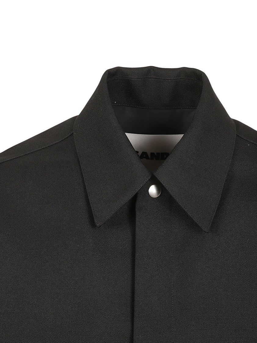 Button-Down Black Wool Shirt With Classic Collar
