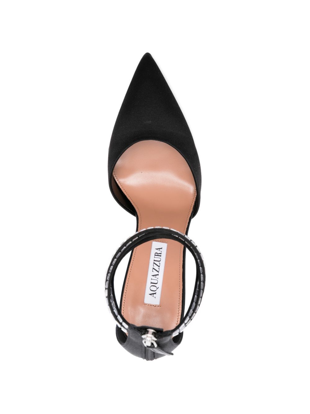 Pointed Toe Black Satin Ankle Strap Pumps