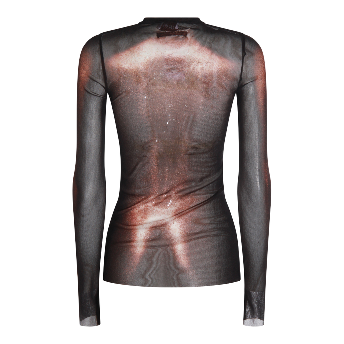 Long-Sleeved Sheer Top with Printed Torso Design