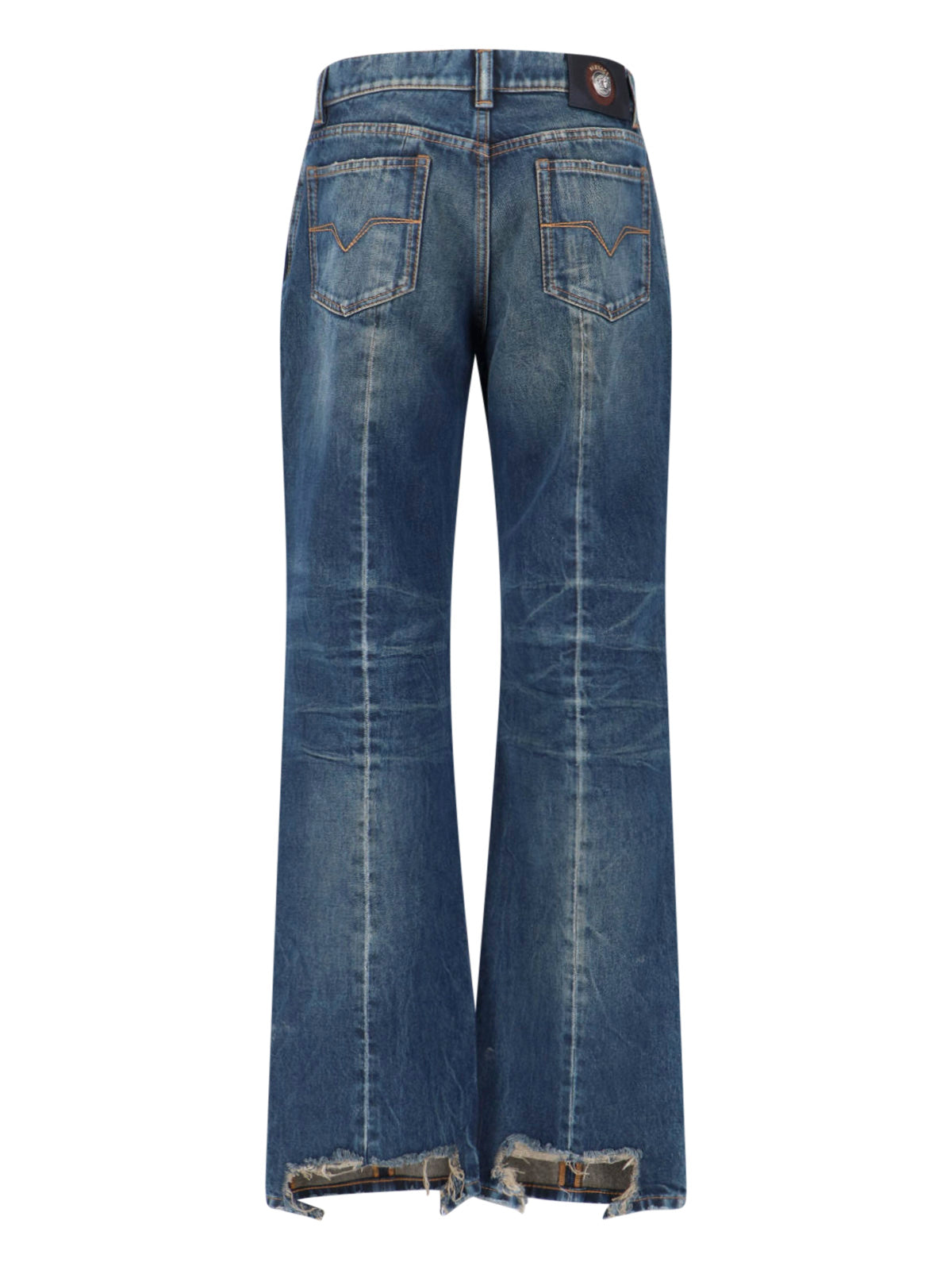 Blue Wide-Leg Distressed Denim Jeans