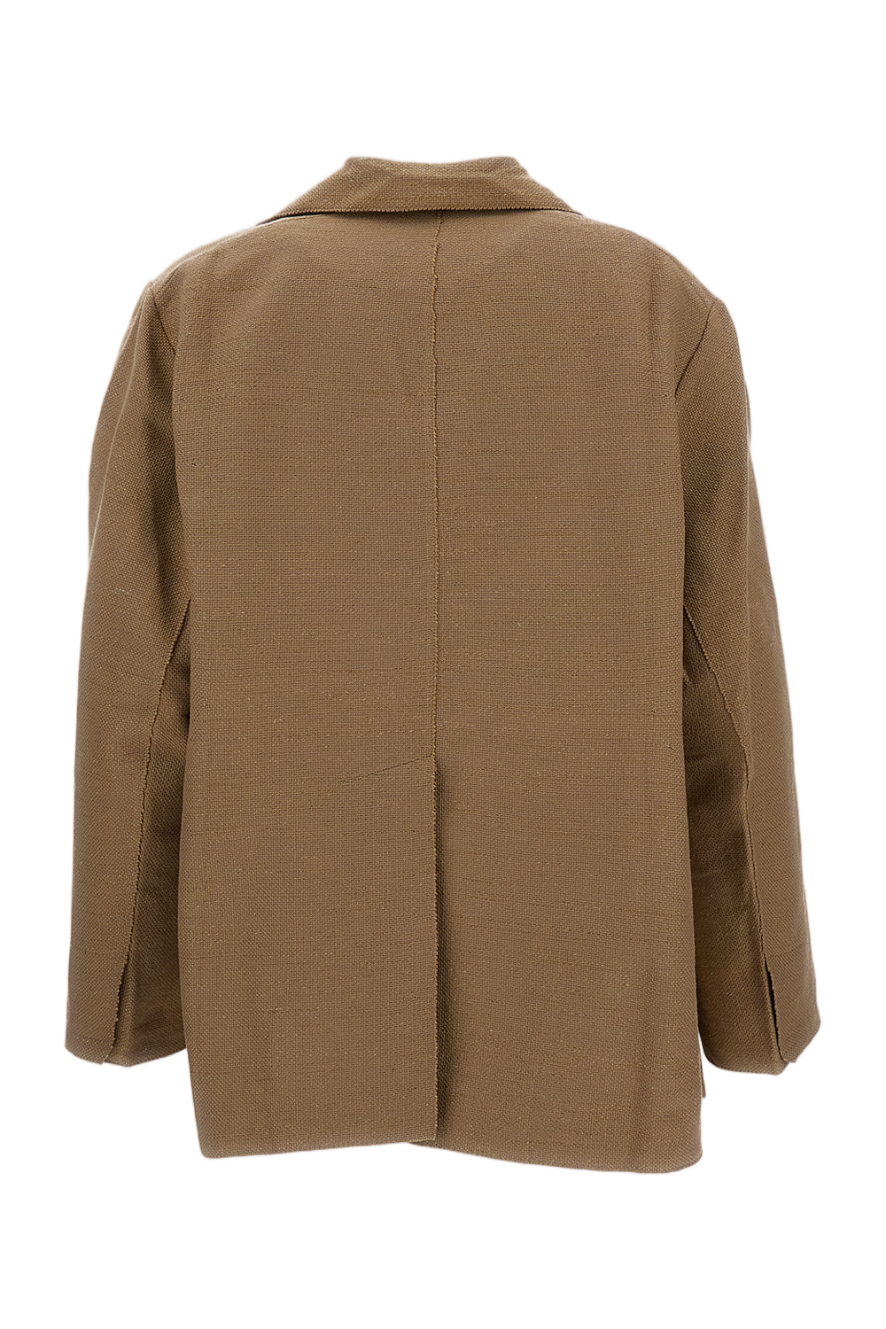 Beige Open-Front Jacket with Notch Lapel