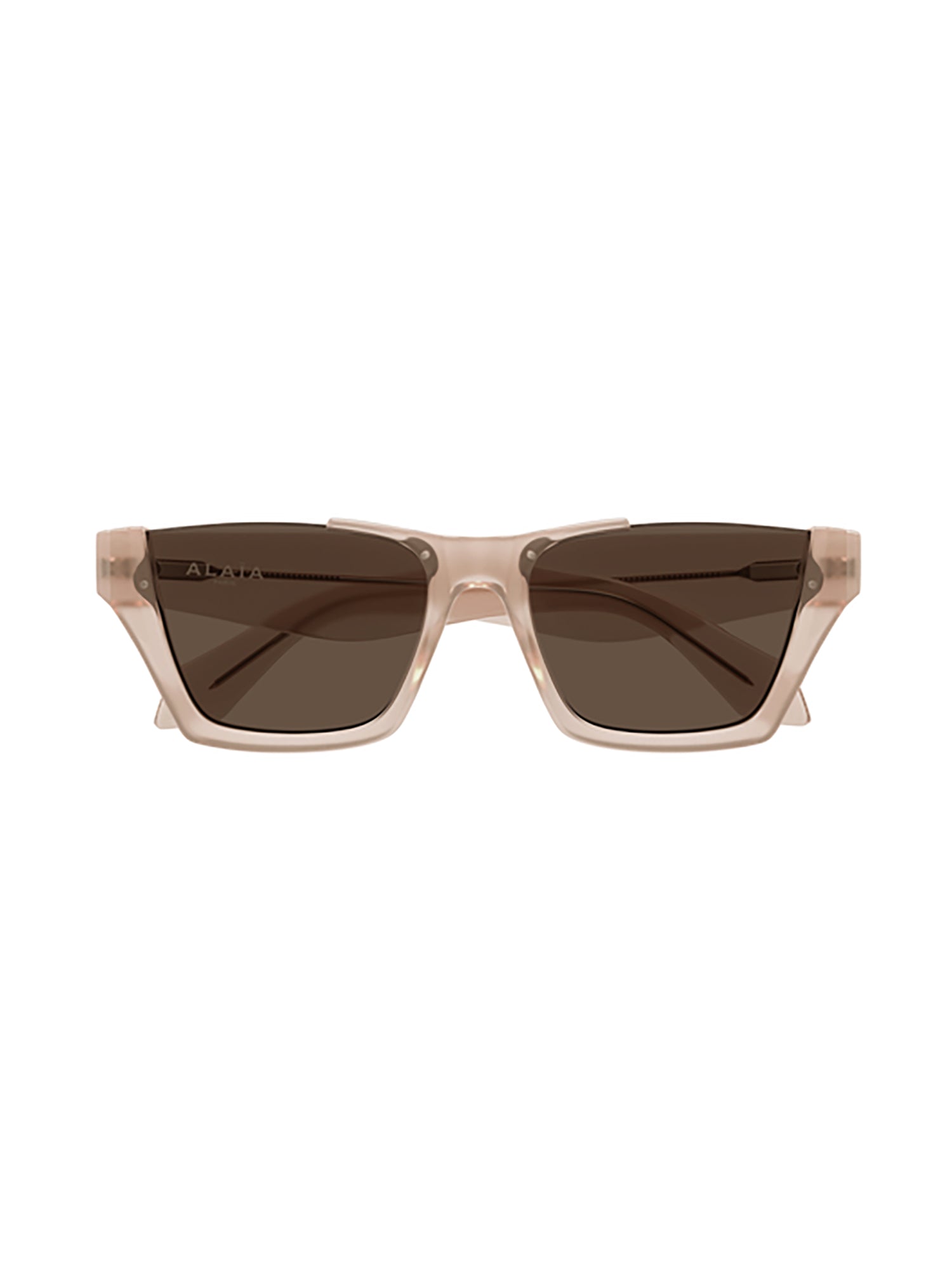 Rectangular Beige Sunglasses with Tapered Temples