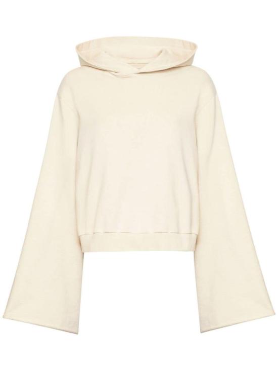 Cropped Cotton Hoodie With Flared Sleeves And Relaxed Fit