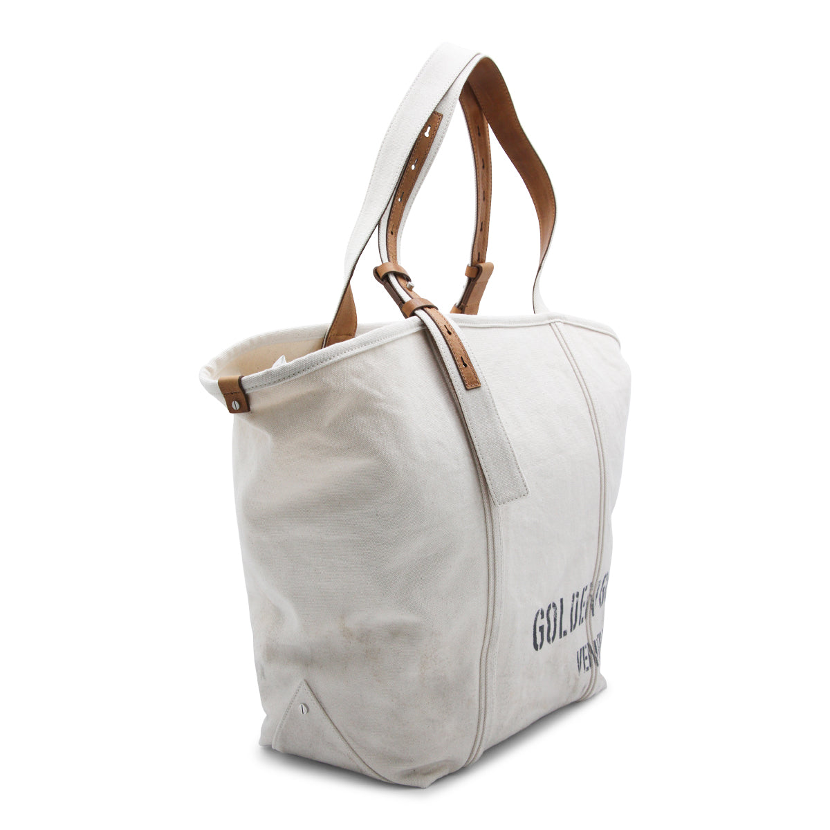 Beige Canvas Tote Bag with Leather Straps