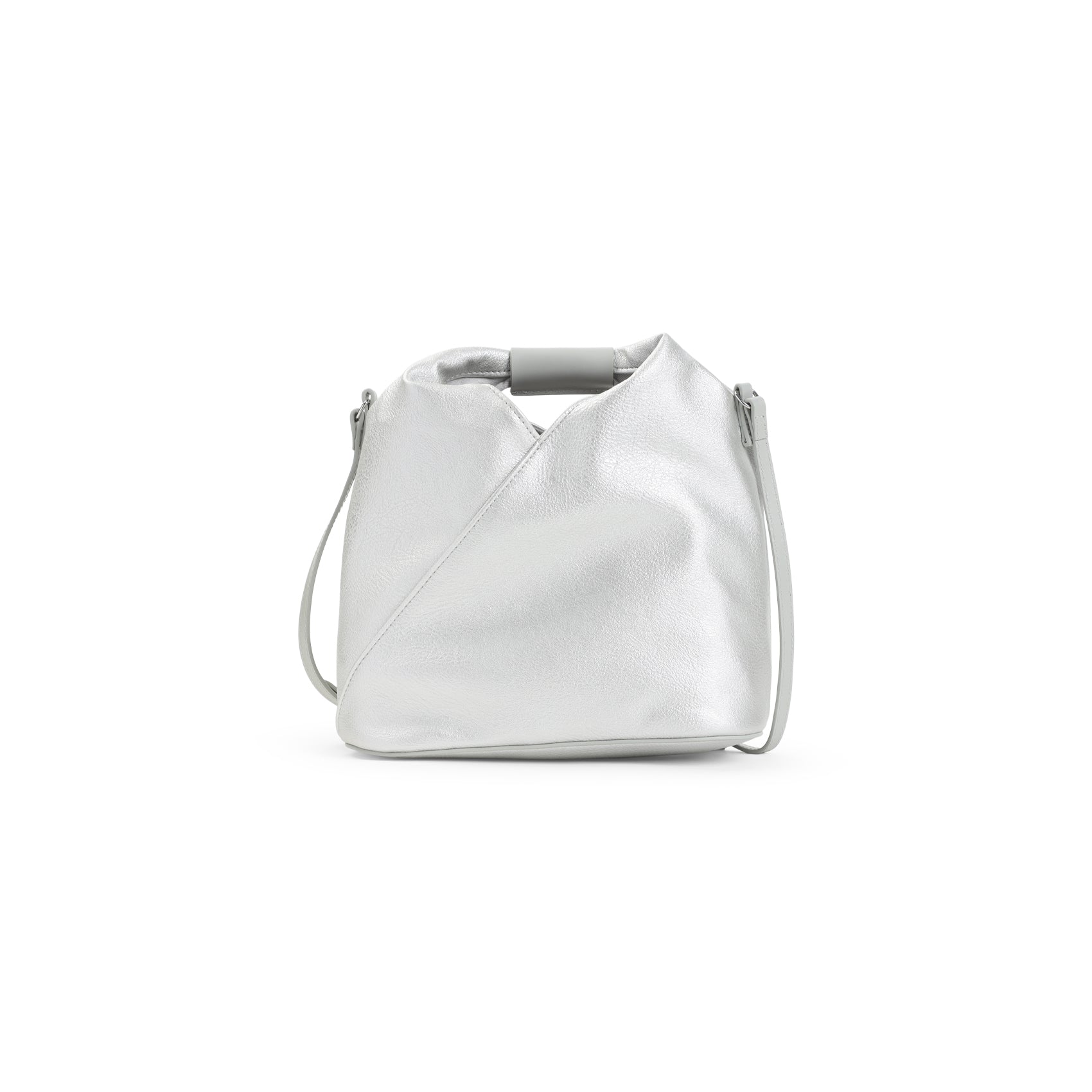 Silver Polyurethane Crossbody Bag with Adjustable Strap