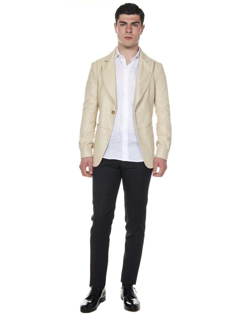 Tailored Beige Leather Jacket
