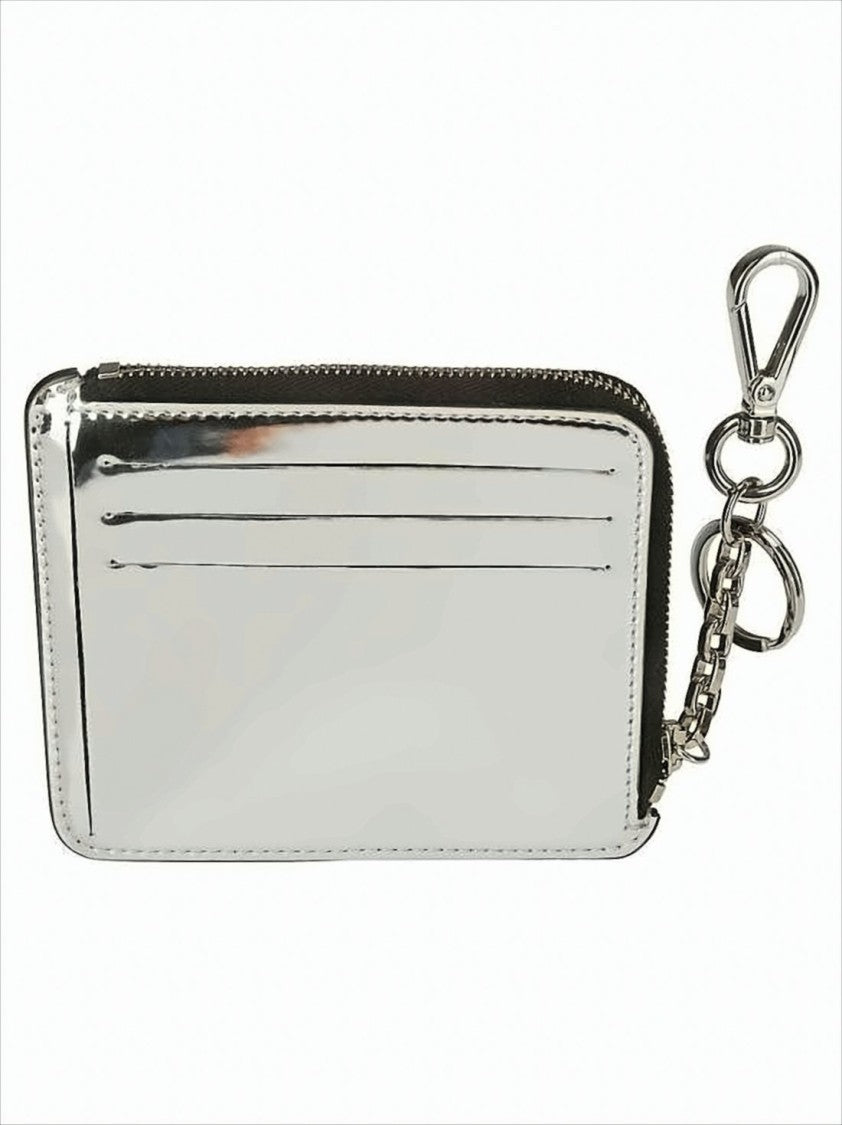 Rectangular Zip-Around Card Wallet With Keychain Attachment