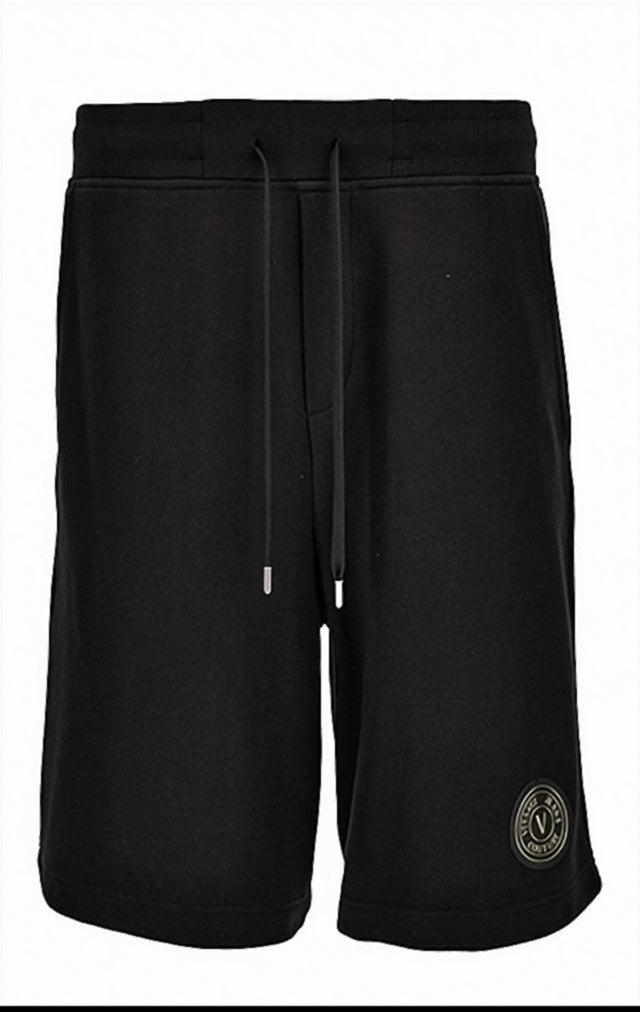 Black Shorts with Gold-tone Greek Key Pattern