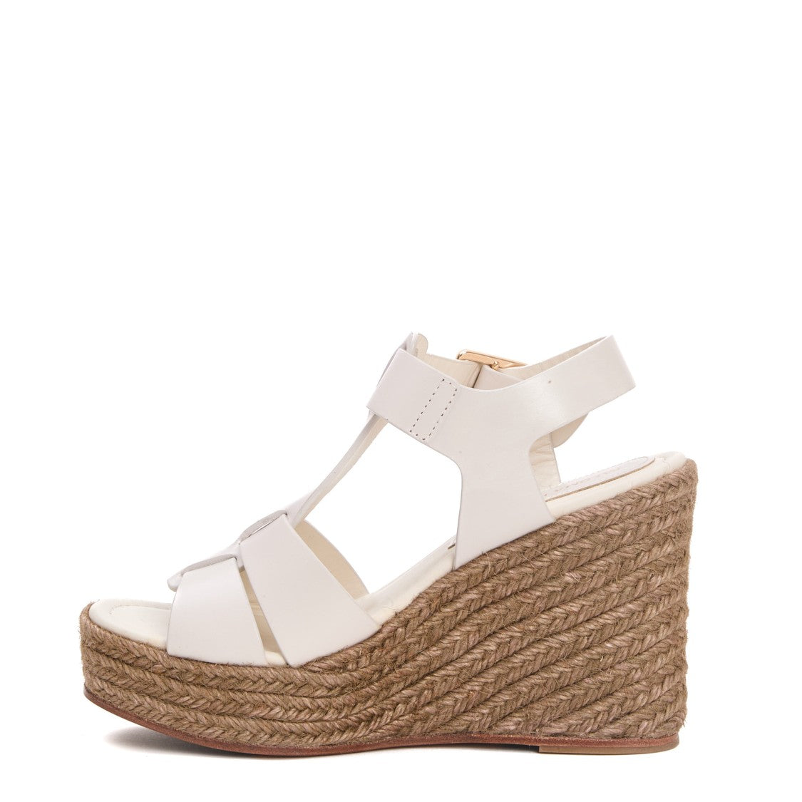 White Rope And Leather Wedge Sandal