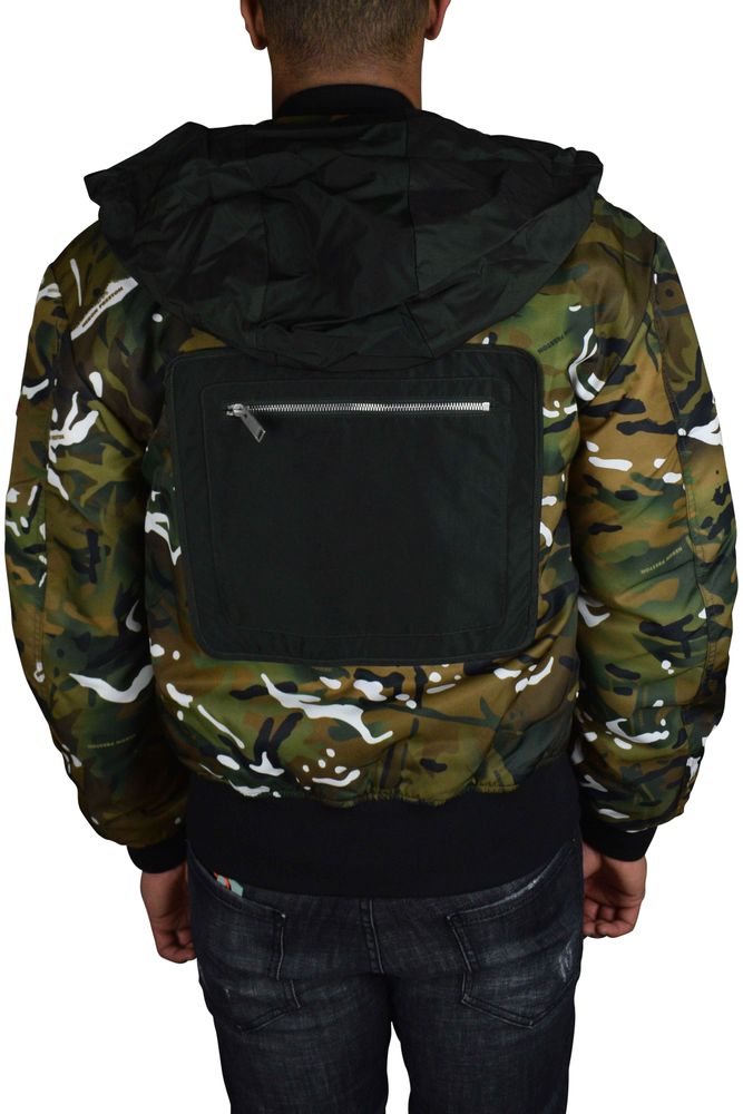 Khaki Camouflage Bomber Jacket With Orange Lining