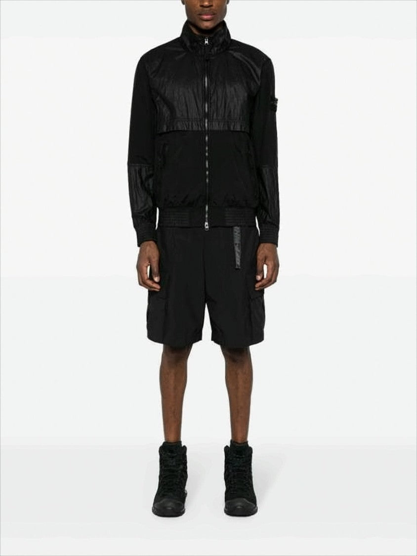 Black High-Collar Jacket with Textured Panels