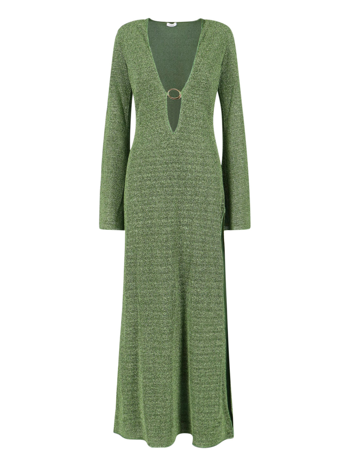 Maxi Kaftan Dress in Shimmering Green Metallic Fabric