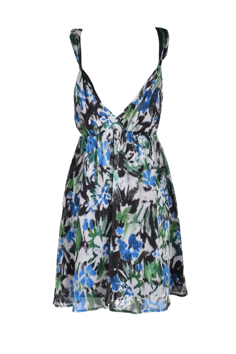 Short Chiffon Dress - Green/Lightblue