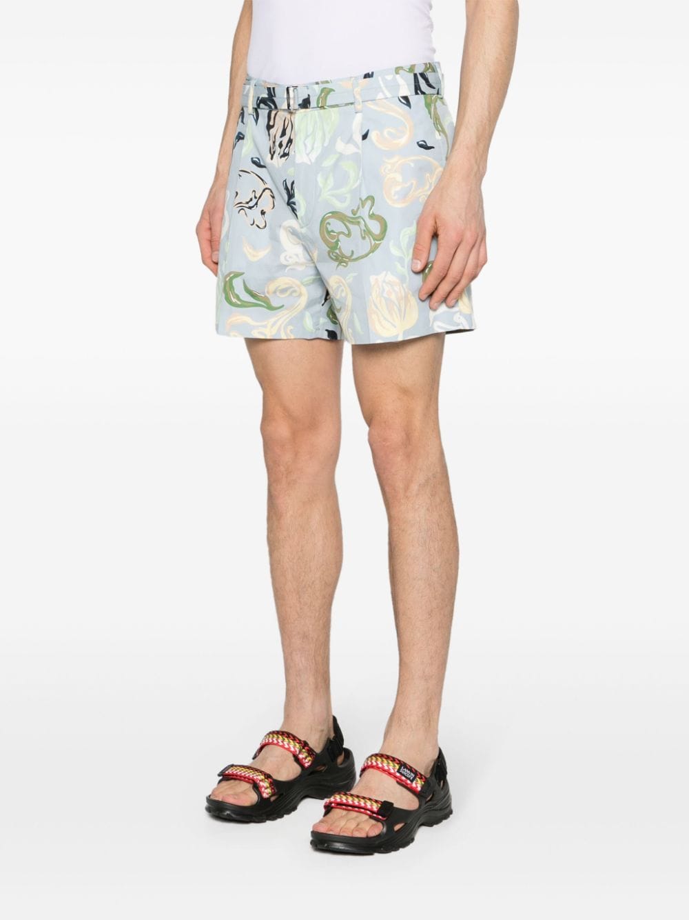Thigh-Length Shorts with Abstract Multicolor Pattern