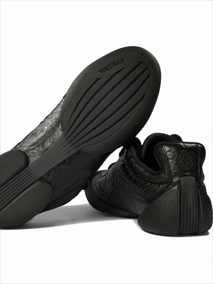 Textured Leather Sneakers with Sculpted Rubber Sole