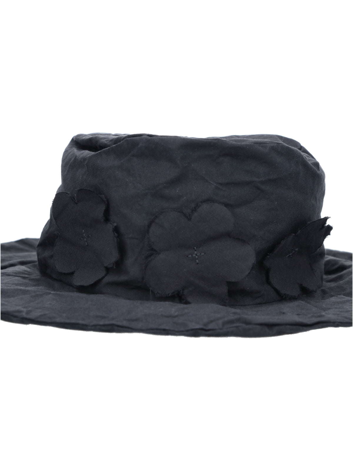 Black Round Crown Floral Embellished Hat