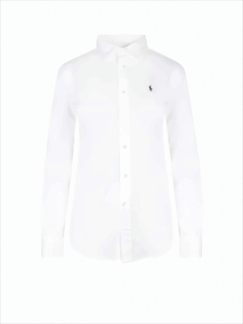 Long-Sleeve Cotton Button-Up Shirt with Embroidered Logo
