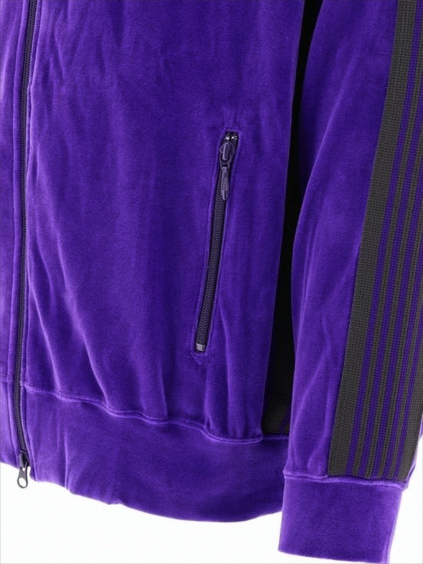 Purple Velour Bomber Jacket with Ribbed Details