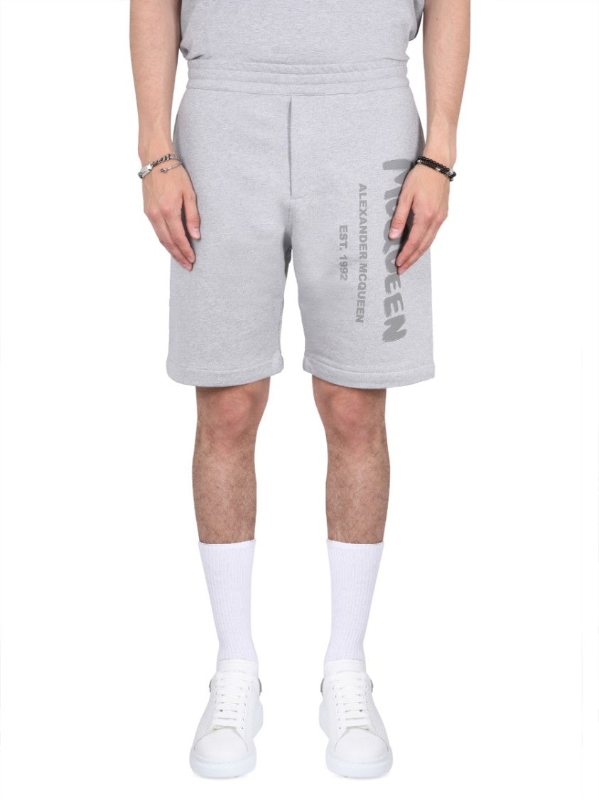Bermuda Shorts With Graffiti Logo Print