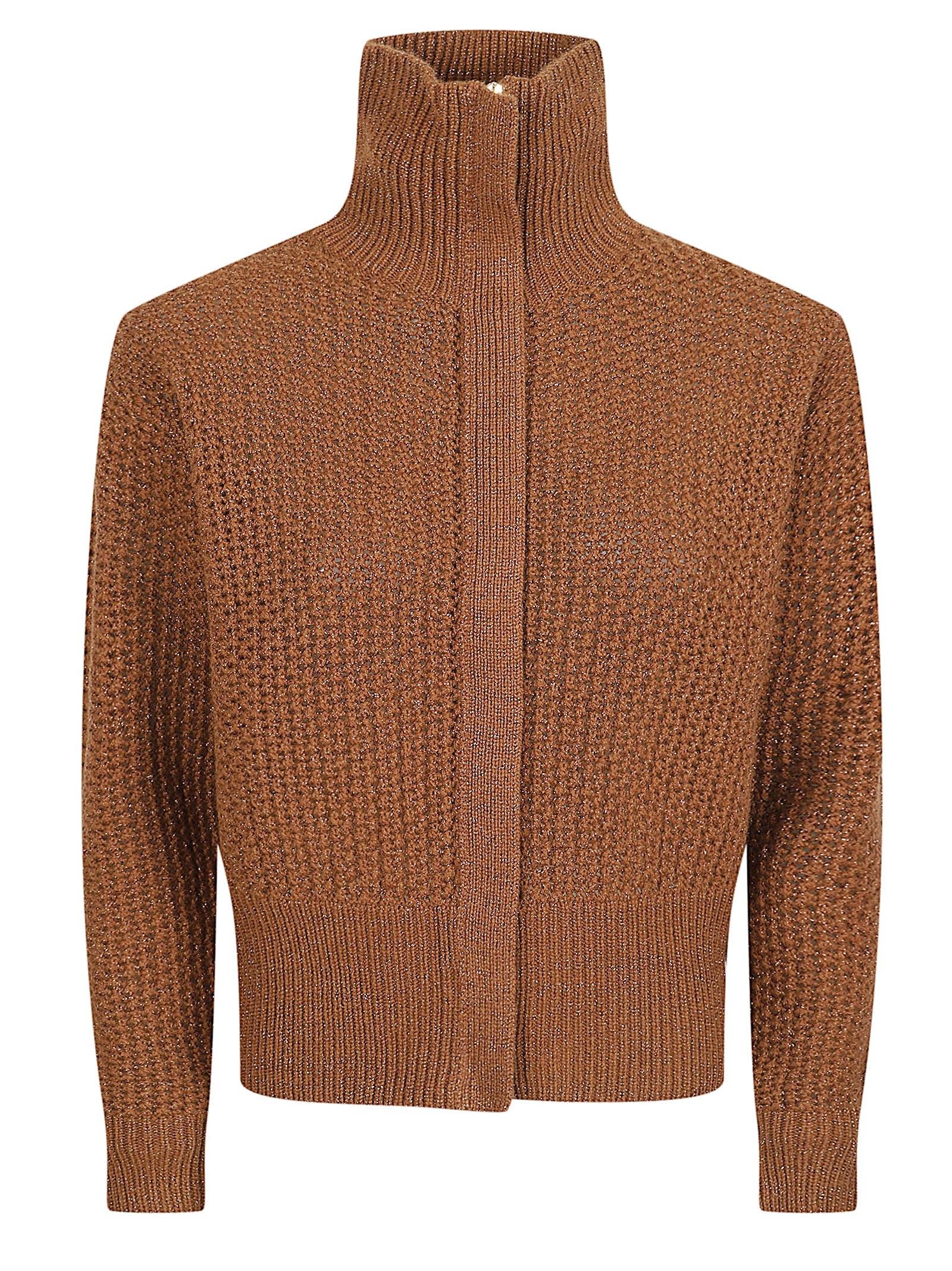 Cropped Textured Knit Sweater with High Ribbed Collar