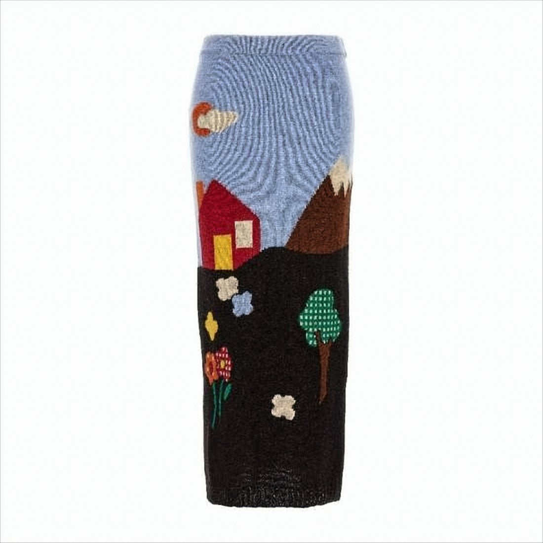 Scenic Knit Long Skirt with Ribbed Waistband
