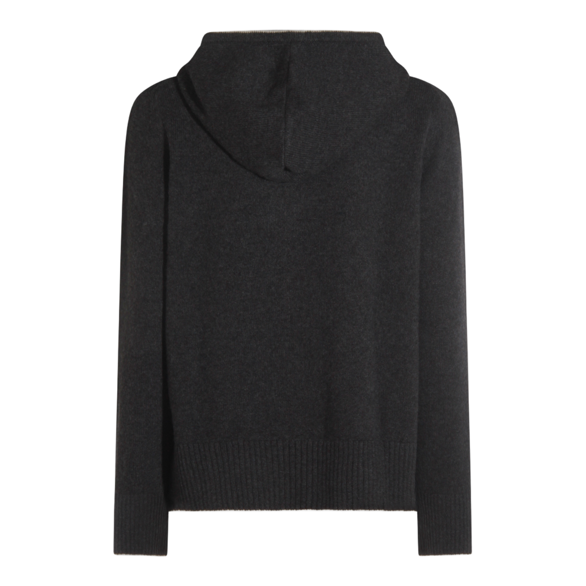 Black Zip-Up Sweater With Contrasting Trim And Gold-Toned Zipper